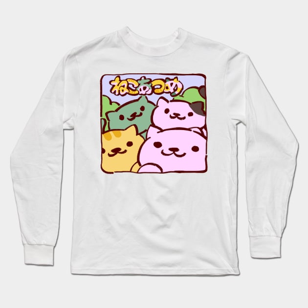 pink pastel kitty collector cats japanese with wiggly frame Long Sleeve T-Shirt by mudwizard